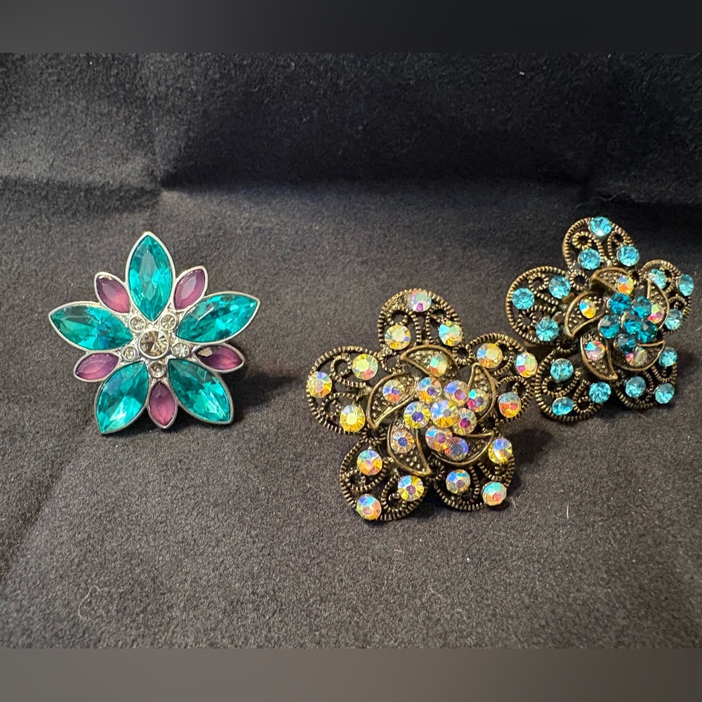 Elegant Crystal glass Flower costume bohemian Jewelry 3 ring Set